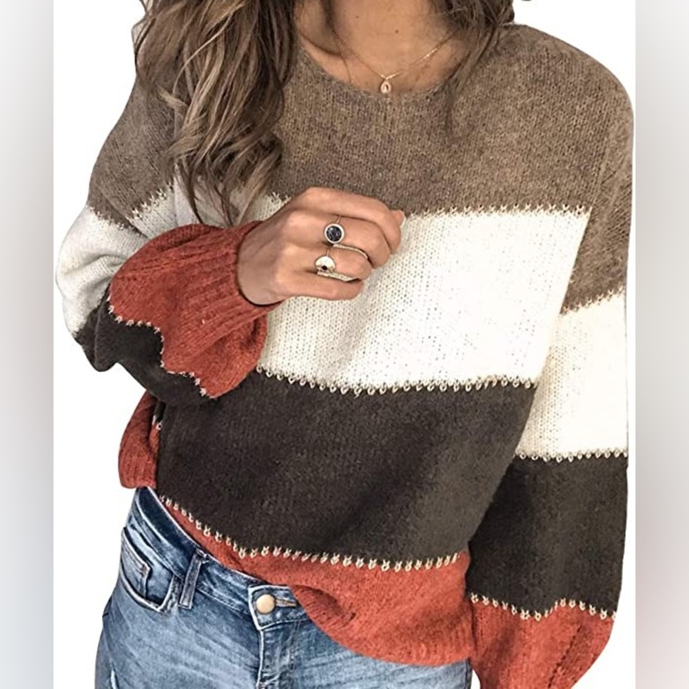 Colour Block Crew Neck Sweater Brown/Orange Mix NWOT